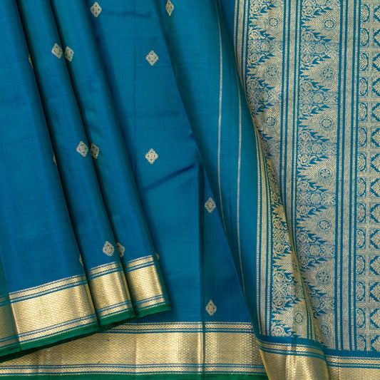 Blue And Green Kanchipuram Silk Saree For Festive Wear PV ABI 455