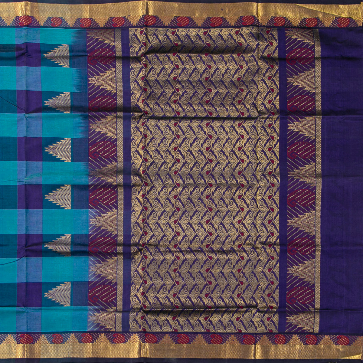 Multi Colour Checks Kanchi Silk Cotton Saree For Festive Wear VP SC 177