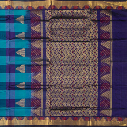 Multi Colour Checks Kanchi Silk Cotton Saree For Festive Wear VP SC 177