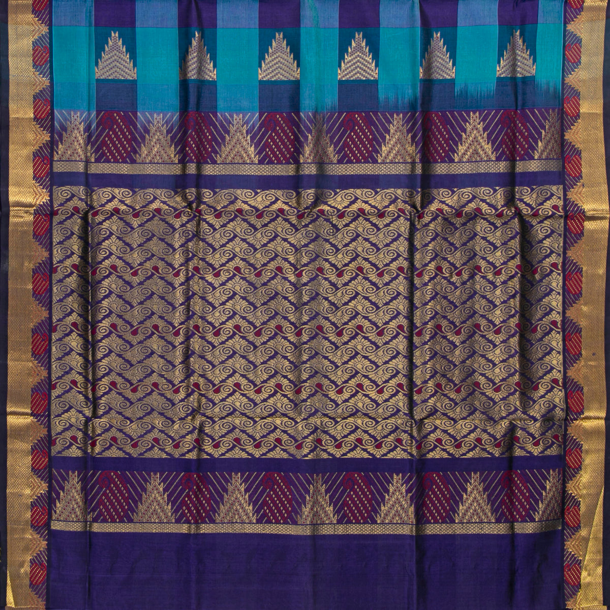 Multi Colour Checks Kanchi Silk Cotton Saree For Festive Wear VP SC 177