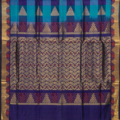 Multi Colour Checks Kanchi Silk Cotton Saree For Festive Wear VP SC 177