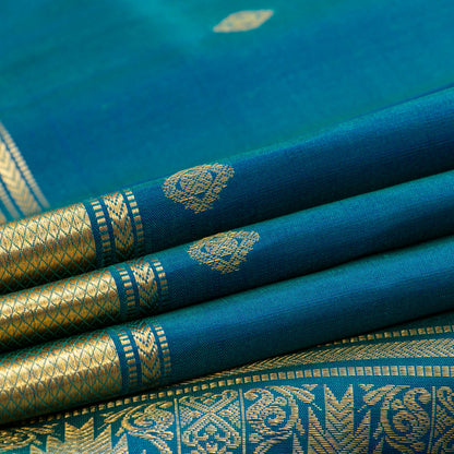 Blue And Green Kanchipuram Silk Saree For Festive Wear PV ABI 455