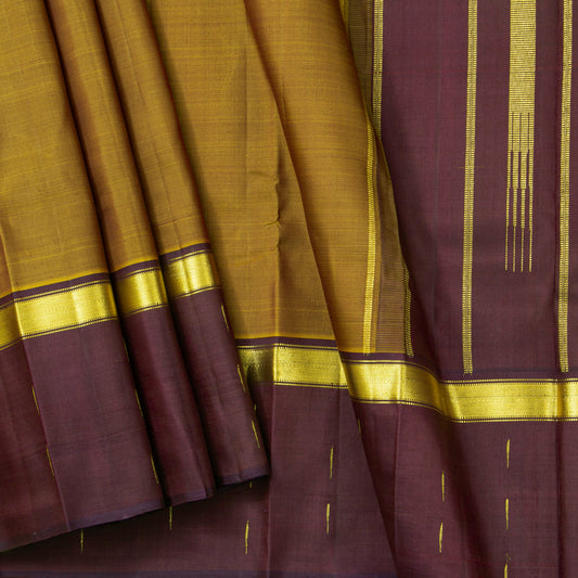 Mustard And Brown Kanchipuram Silk Saree With Malli Moggu Motifs For Festive Wear PV ABI 41875