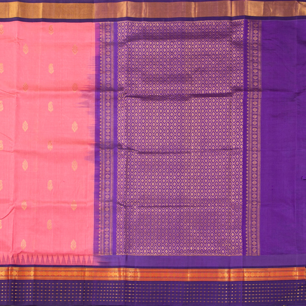 Pink And Purple Kanchi Silk Cotton Saree For Festive Wear VP SC 183
