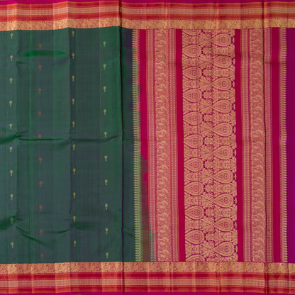 Green And Pink Kanchipuram Silk Saree No Zari For Festive Wear PV RSP 150
