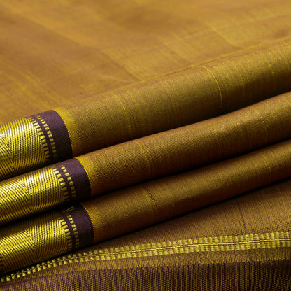 Mustard And Brown Kanchipuram Silk Saree With Malli Moggu Motifs For Festive Wear PV ABI 41875
