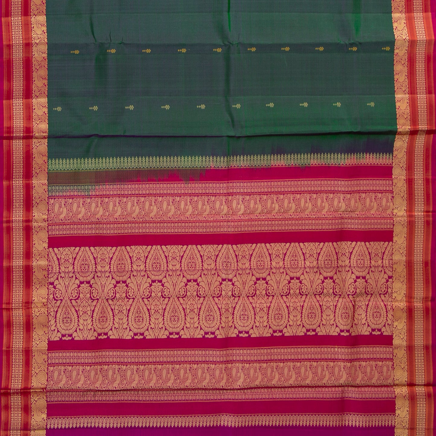 Green And Pink Kanchipuram Silk Saree No Zari For Festive Wear PV RSP 150