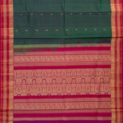 Green And Pink Kanchipuram Silk Saree No Zari For Festive Wear PV RSP 150