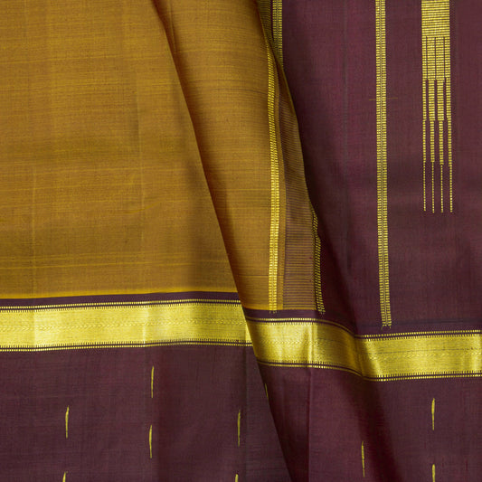 Mustard And Brown Kanchipuram Silk Saree With Malli Moggu Motifs For Festive Wear PV ABI 41875