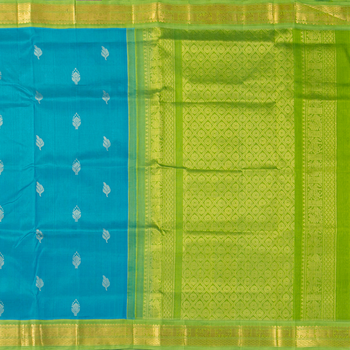 Blue And Green Kanchi Silk Cotton Saree For Festive Wear VP SC 199