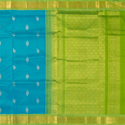 Blue And Green Kanchi Silk Cotton Saree For Festive Wear VP SC 199