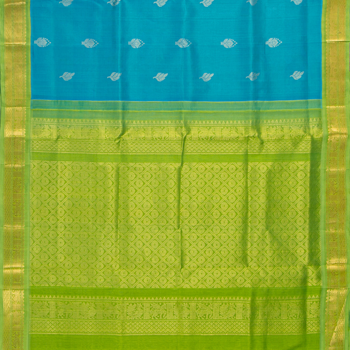 Blue And Green Kanchi Silk Cotton Saree For Festive Wear VP SC 199
