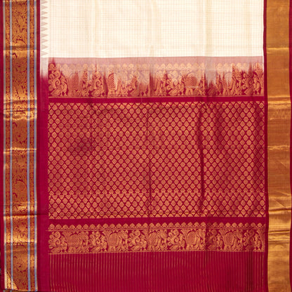 Off White And Maroon Kanchi Silk Cotton Saree For Festive Wear VP SC 202