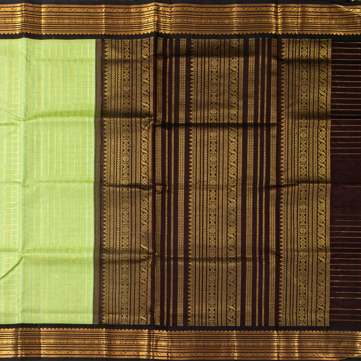 Green And Brown Kanchi Silk Cotton Saree For Festive Wear VP SC 235