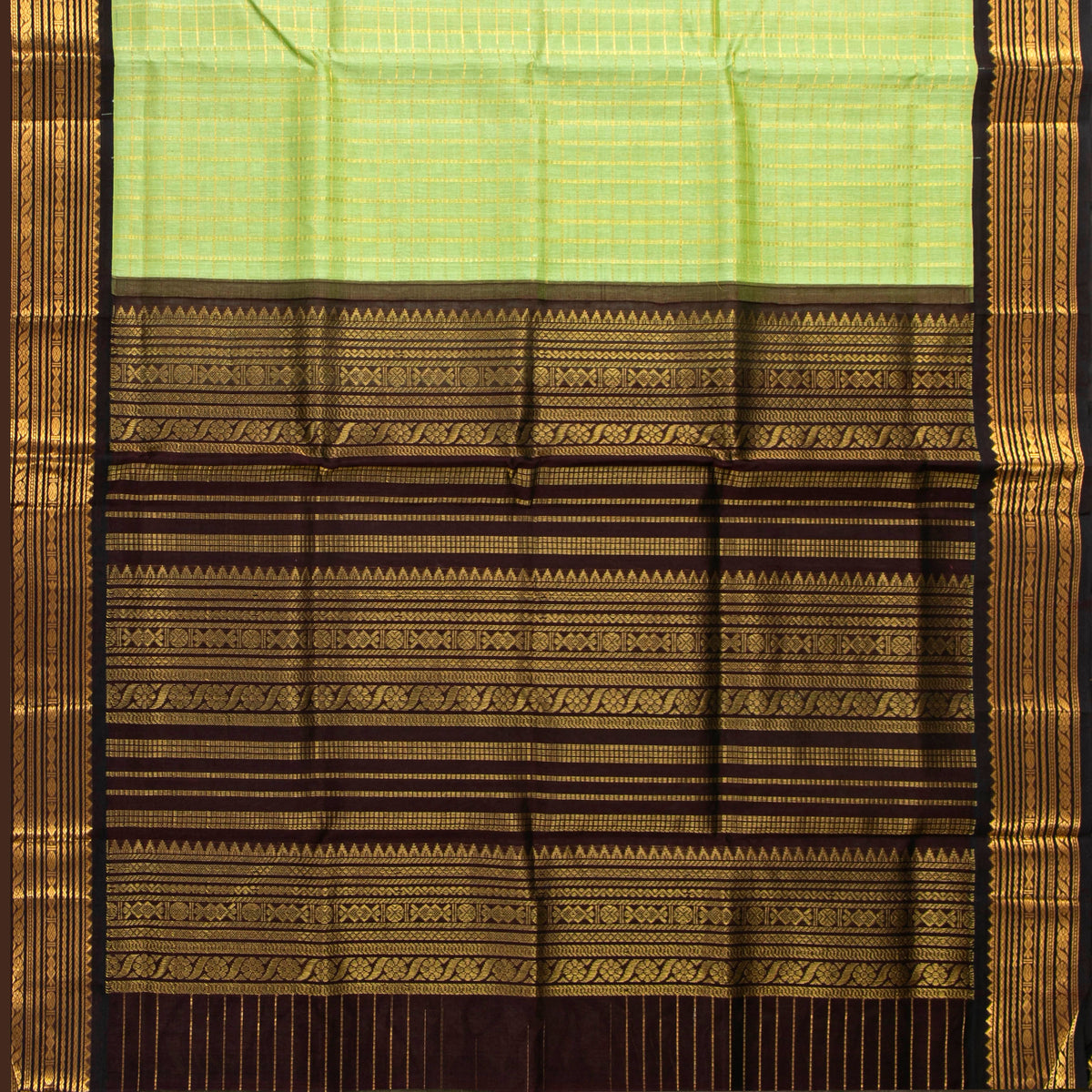 Green And Brown Kanchi Silk Cotton Saree For Festive Wear VP SC 235