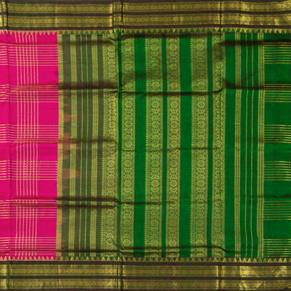 Pink And Green Kanchi Silk Cotton Saree For Festive Wear VP SC 234