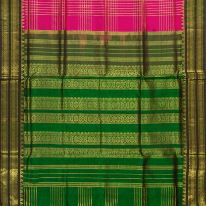 Pink And Green Kanchi Silk Cotton Saree For Festive Wear VP SC 234