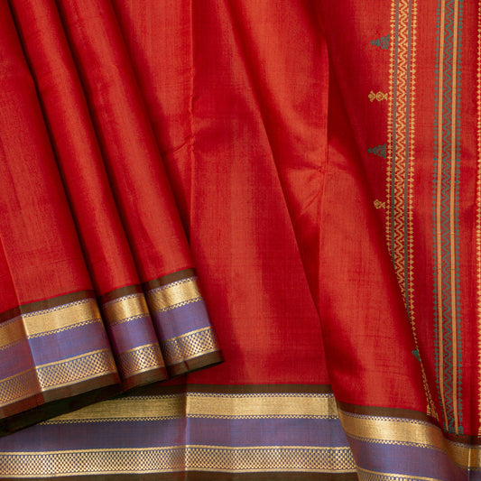 Red And Mauve Thirubuvanam Silk Saree For Festive Wear PV ABI 446