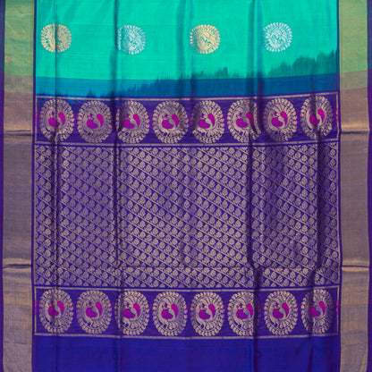 Sea Green And Blue Kanchi Silk Cotton Saree For Festive Wear VP SC 263