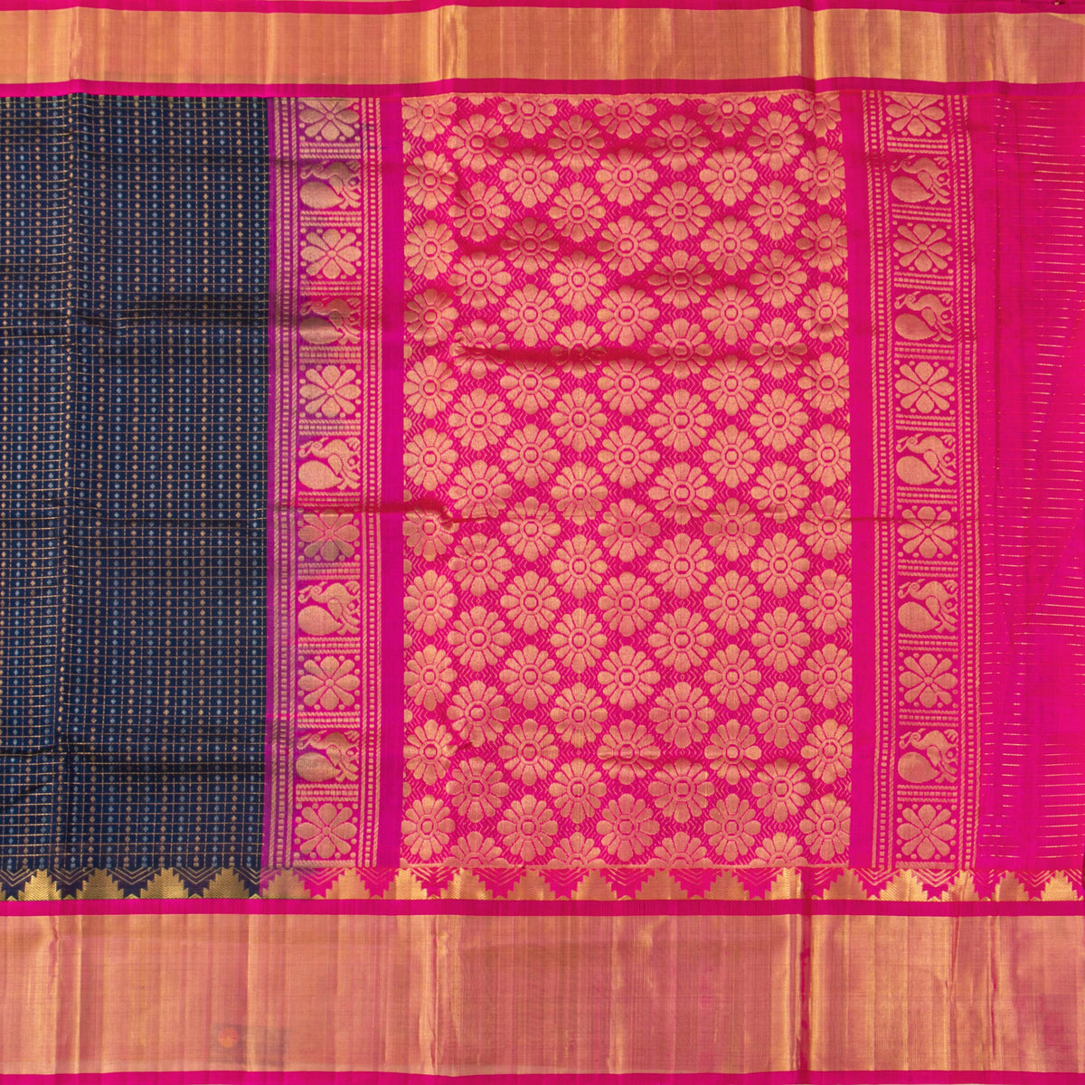 Blue And Pink Kanchi Silk Cotton Saree For Festive Wear VP SC 232