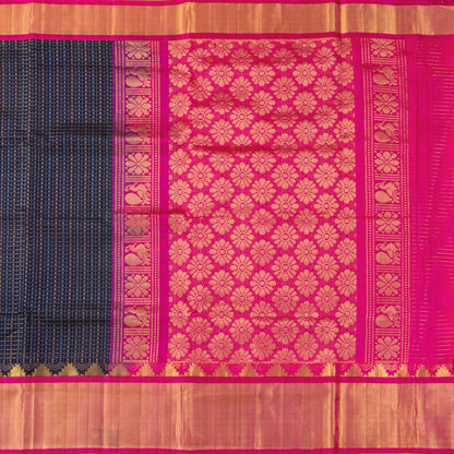 Blue And Pink Kanchi Silk Cotton Saree For Festive Wear VP SC 232