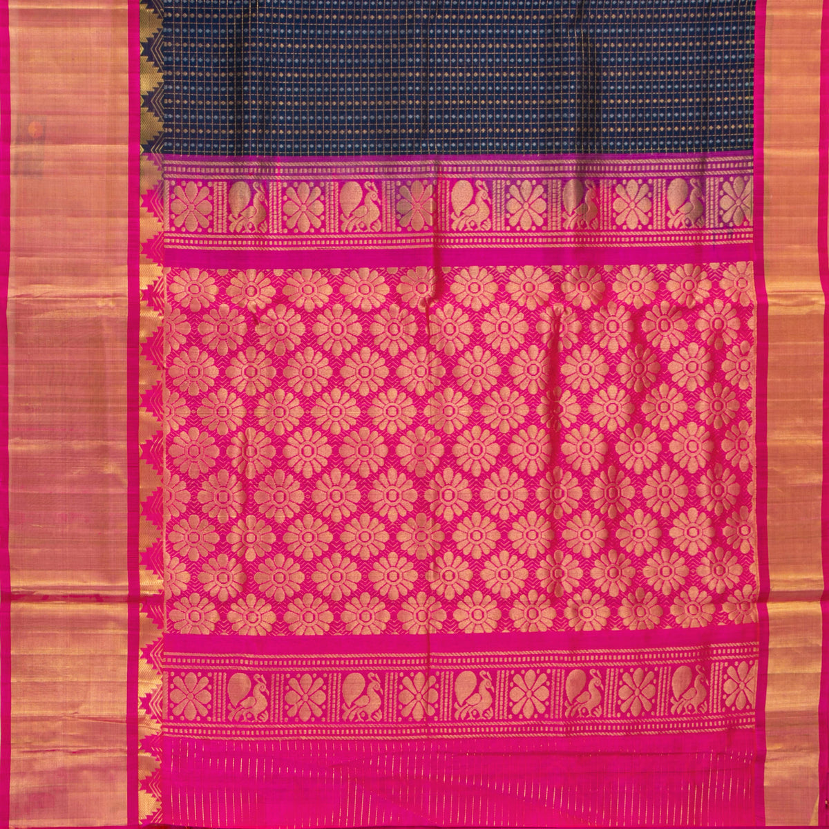 Blue And Pink Kanchi Silk Cotton Saree For Festive Wear VP SC 232