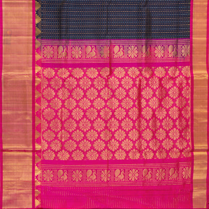 Blue And Pink Kanchi Silk Cotton Saree For Festive Wear VP SC 232