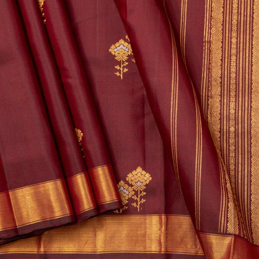 Maroon Kanchipuram Silk Saree WIth Silver And Gold Zari For Festive Wear PV ABI 458