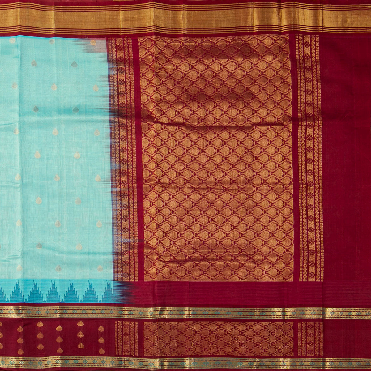 Blue And Maroon  Kanchi Silk Cotton Saree For Festive Wear VP SC 229