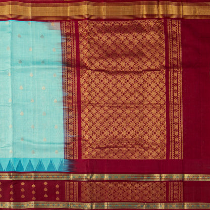 Blue And Maroon  Kanchi Silk Cotton Saree For Festive Wear VP SC 229