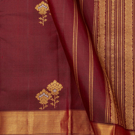 Maroon Kanchipuram Silk Saree WIth Silver And Gold Zari For Festive Wear PV ABI 458
