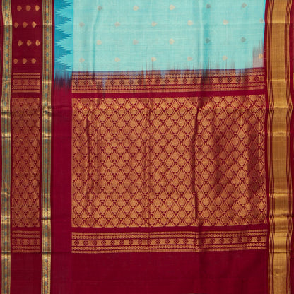 Blue And Maroon  Kanchi Silk Cotton Saree For Festive Wear VP SC 229