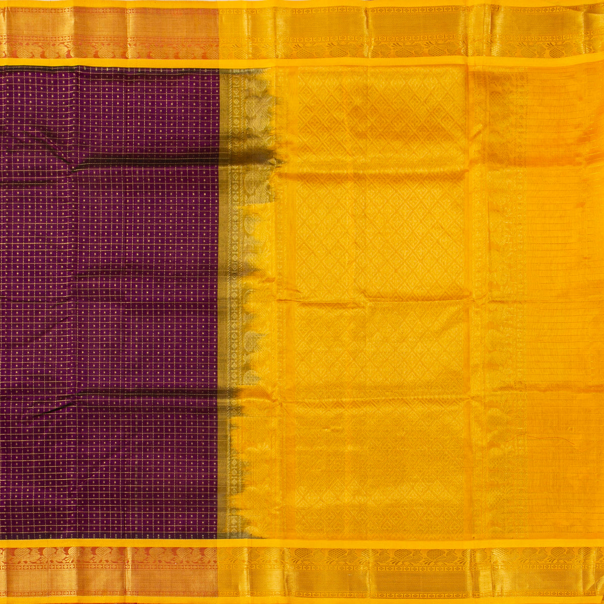 Wine And Yellow Kanchi Silk Cotton Saree For Festive Wear VP SC 259