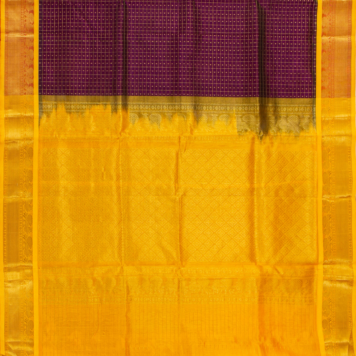 Wine And Yellow Kanchi Silk Cotton Saree For Festive Wear VP SC 259