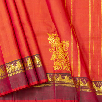 Orange Kanchipuram Silk Saree With Corner Ganda Berunda Motif For Festive Wear PV ABI 453