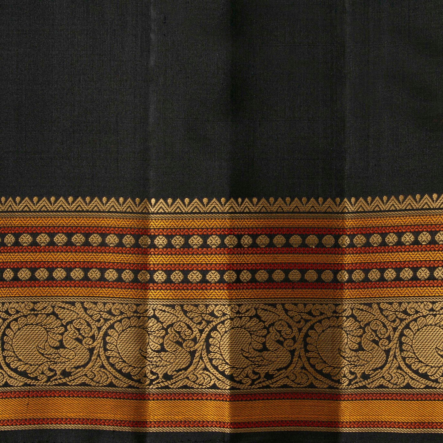Rust And Black Kanchipuram Silk Saree No Zari For Festive Wear PV RSP 159