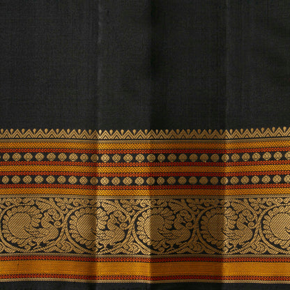 Rust And Black Kanchipuram Silk Saree No Zari For Festive Wear PV RSP 159