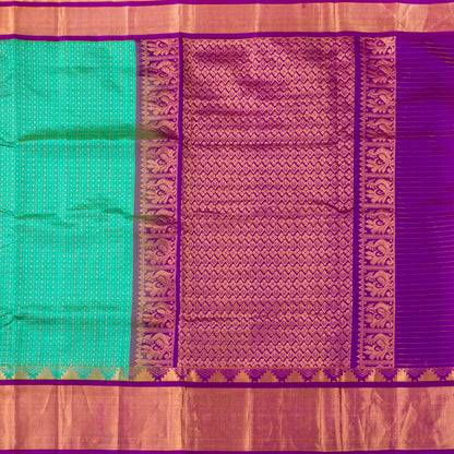 Sea Green And Purple Kanchi Silk Cotton Saree For Festive Wear VP SC 231