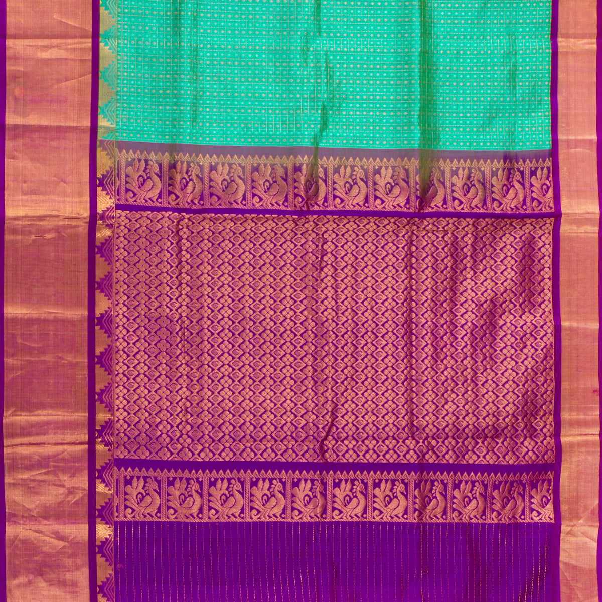 Sea Green And Purple Kanchi Silk Cotton Saree For Festive Wear VP SC 231