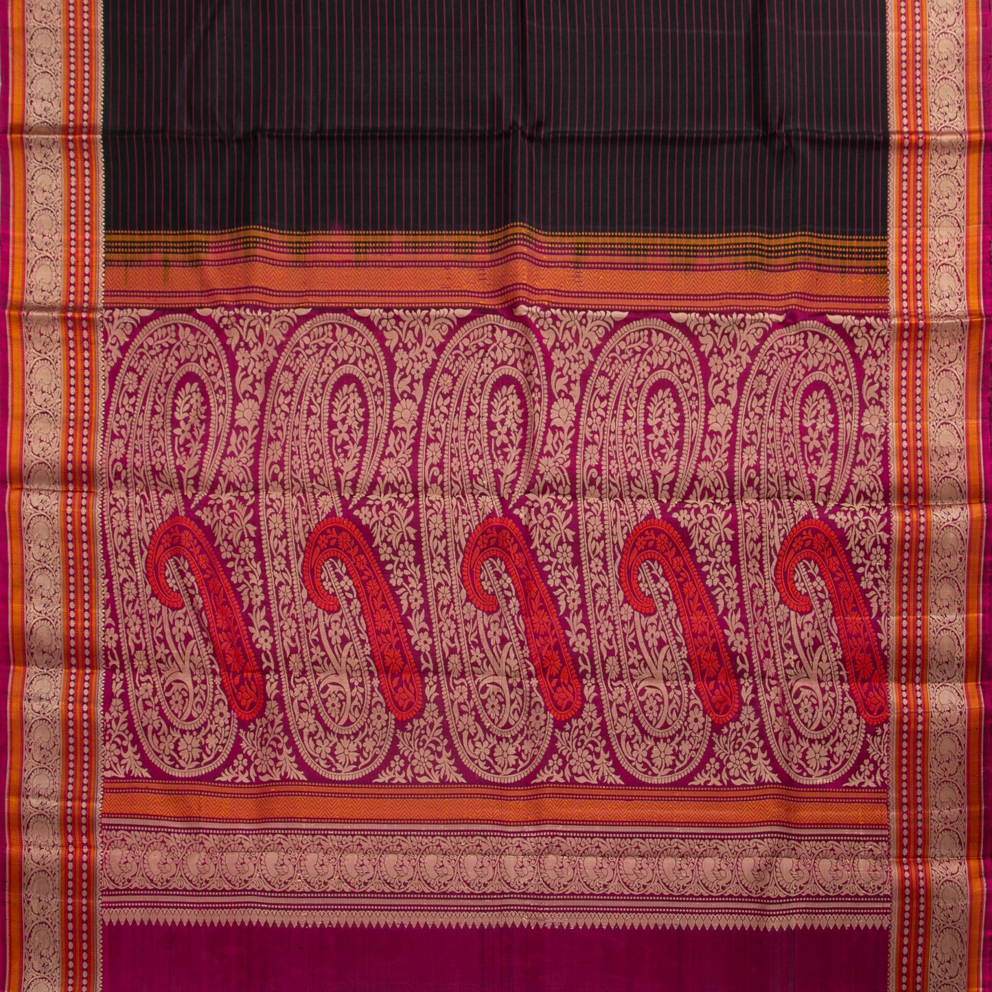 Black And Magenta Kanchipuram Silk Saree No Zari For Festive Wear PV RSP 157