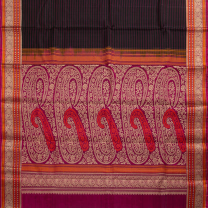 Black And Magenta Kanchipuram Silk Saree No Zari For Festive Wear PV RSP 157