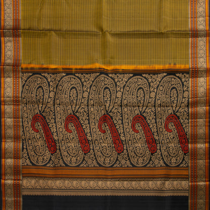 Mustard And Black Kanchipuram Silk Saree No Zari For Festive Wear PV RSP 158