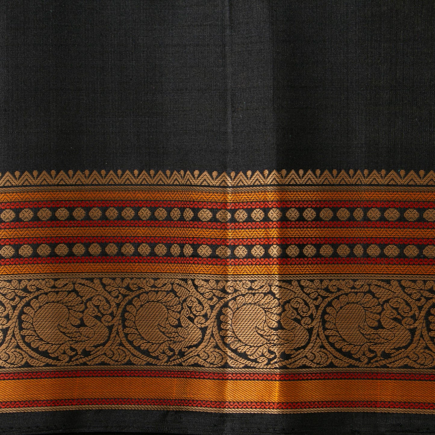 Mustard And Black Kanchipuram Silk Saree No Zari For Festive Wear PV RSP 158