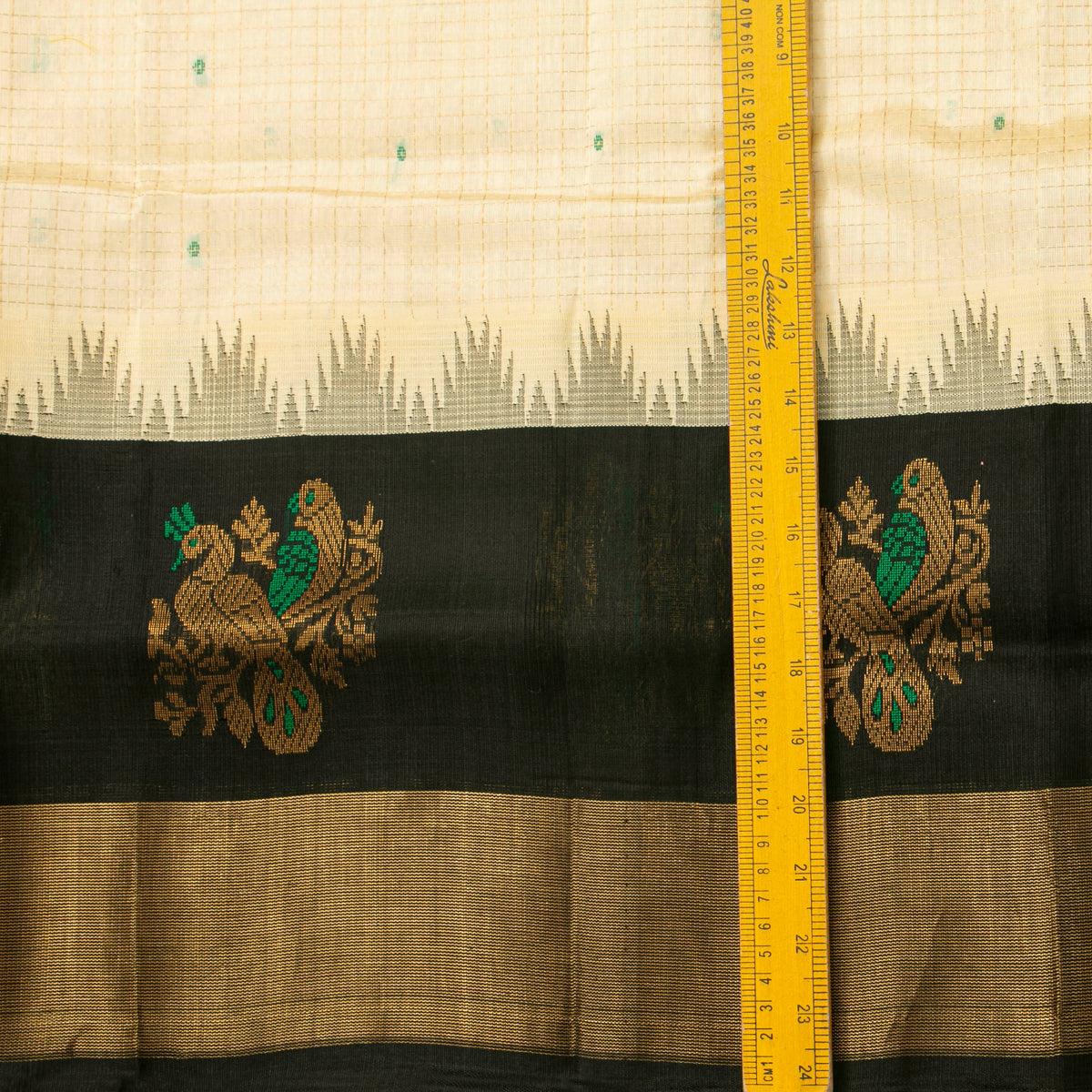 Off White And Black Kanchi Silk Cotton Saree For Festive Wear VP SC 296