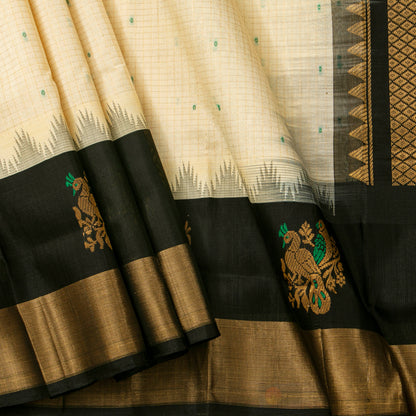 Off White And Black Kanchi Silk Cotton Saree For Festive Wear VP SC 296