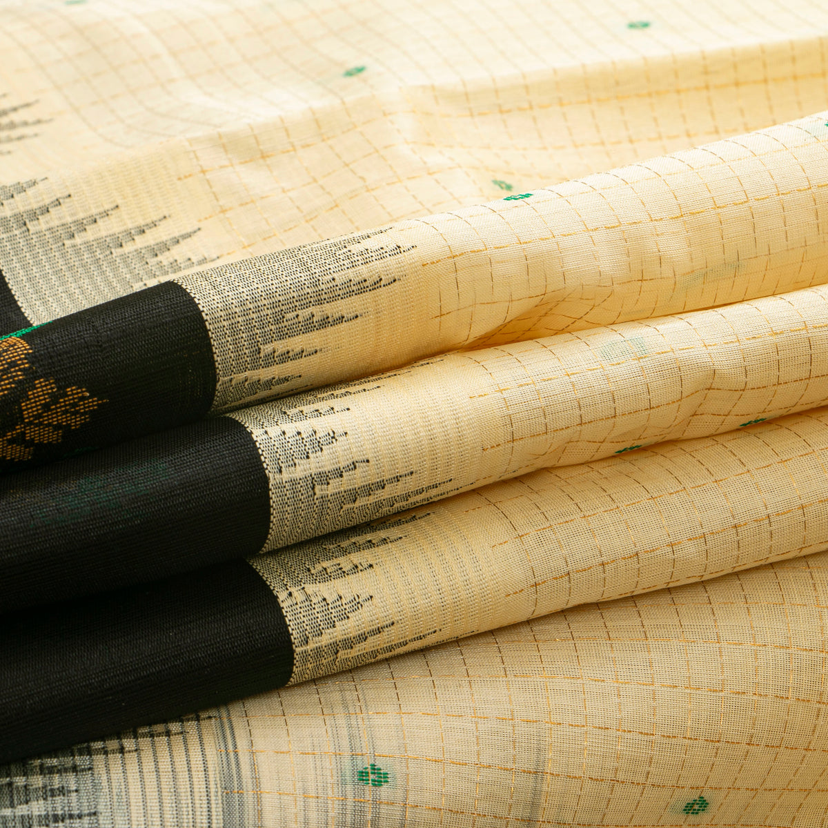 Off White And Black Kanchi Silk Cotton Saree For Festive Wear VP SC 296
