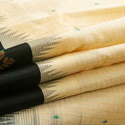 Off White And Black Kanchi Silk Cotton Saree For Festive Wear VP SC 296