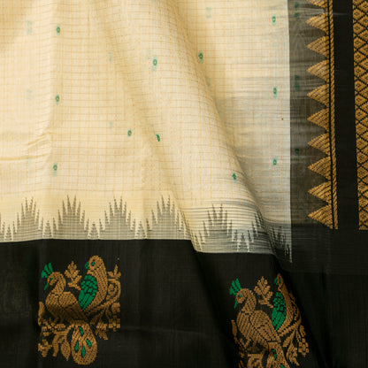 Off White And Black Kanchi Silk Cotton Saree For Festive Wear VP SC 296