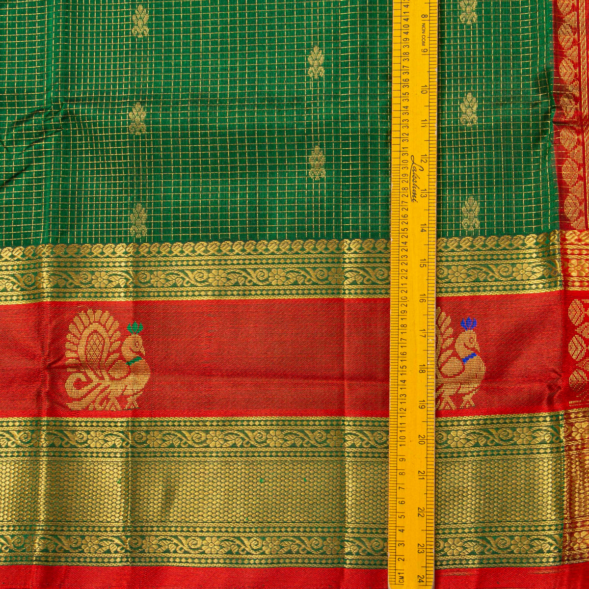 Green And Red Kanchi Silk Cotton Saree For Festive Wear VP SC 293