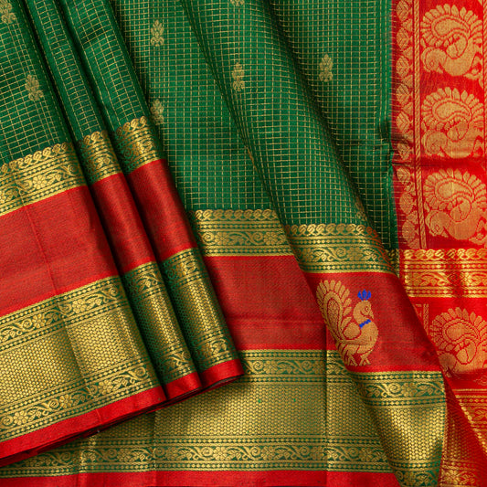 Green And Red Kanchi Silk Cotton Saree For Festive Wear VP SC 293